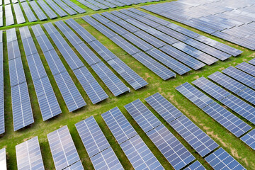 Aerial view of solar panels of a power plant. Energy of sun