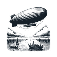 The zepellin ballon hand drawn illustration. Vector illustration. © Maryoto
