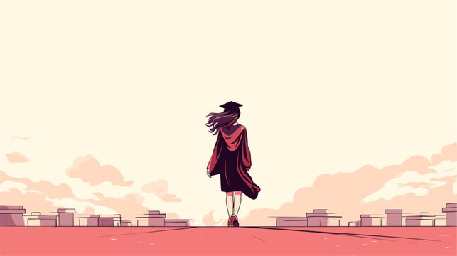 Illustration of a student achieving academic success  with graduation caps symbolizing the fulfillment of educational goals and accomplishments. simple minimalist illustration creative