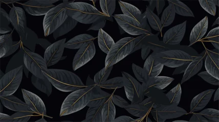 Foto op Canvas Digital design of textured black leaves in a seamless pattern  illustrating the timeless and versatile beauty found in abstract foliage. simple minimalist illustration creative © J.V.G. Ransika