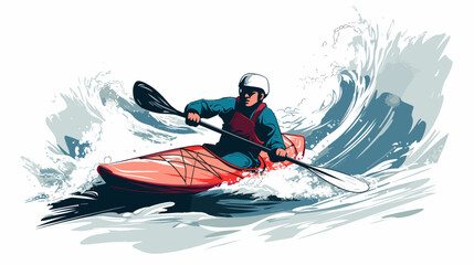 Vector illustration of a whitewater kayaker navigating turbulent rapids  capturing the adrenaline and skill involved in this dynamic water sport. simple minimalist illustration creative