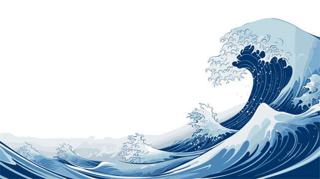 Illustration of a tsunami wave from a side perspective  showcasing the towering and surging nature of these oceanic phenomena. simple minimalist illustration creative