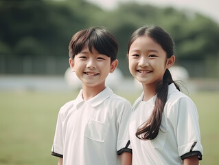 Couple of Boy and Girl in soccer football uniform for youth sport concept, Generative Ai - 732202523