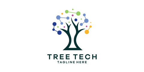 logo design combination of tree shape with technology connection style, logo design template, symbol idea. - obrazy, fototapety, plakaty