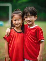 Couple of Boy and Girl in soccer football uniform for youth sport concept, Generative Ai - 732202561