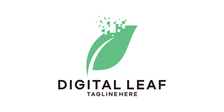 logo design combination of leaf shapes with digital style, logo design template, symbol idea.