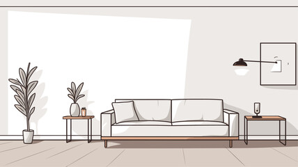 Vector illustration of a sleek and contemporary living room with minimalist furniture  clean lines  and neutral tones  capturing the essence of modern interior design. simple minimalist illustration