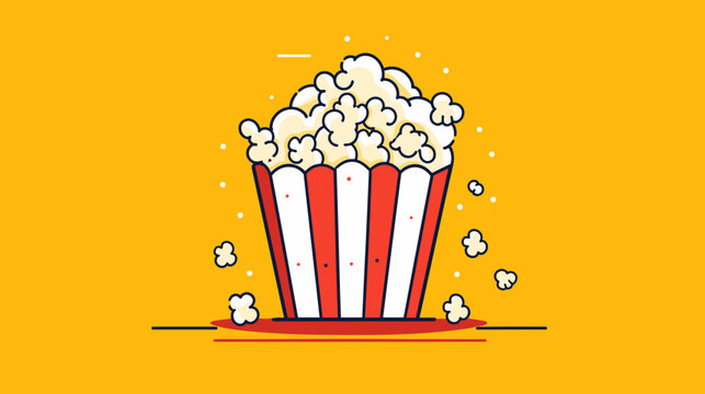 Illustration of a popcorn bucket surrounded by playful popcorn shapes  representing the joy and snackable appeal of a popcorn-filled setting. simple minimalist illustration creative