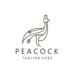 Peacock logo line art elegant concept icon design template flat vector