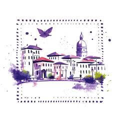 Stamp of Valparaso City With Monochrome Lavender Color Colorful House Transparent PNG City Concept Art Tshirt Design Illustration Label Diverse City Castle Large Urban Market Project Collage 