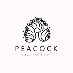 Peacock logo line art elegant concept icon design template flat vector