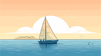 Fototapeta premium Vector illustration of a sailing boat on serene waters capturing the joy and tranquility of sailing while embracing the beauty of the sea. simple minimalist illustration creative