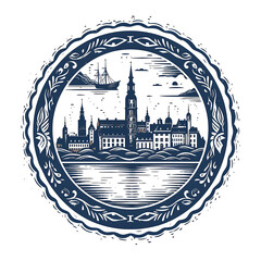 Stamp of Stockholm City With Monochrome Midnight Blue Color Gamla Sta Transparent PNG City Concept Art Tshirt Design Illustration Label Diverse City Castle Large Urban Market Project Collage 