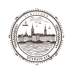 Stamp of Stockholm City With Monochrome Silver Color Gamla Stan and v Transparent PNG City Concept Art Tshirt Design Illustration Label Diverse City Castle Large Urban Market Project Collage 