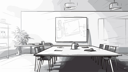 Interactive whiteboard in a conference room setting  symbolizing the importance of technology and creative collaboration in today's modern workplace. simple minimalist illustration creative - obrazy, fototapety, plakaty