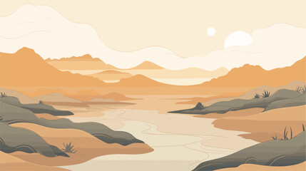 Vector art collection depicting top views of lush forests  arid plains  meandering rivers  and rolling hills  portraying the rich tapestry of ecosystems and geographic features. simple minimalist