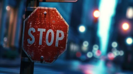 Zelfklevend Fotobehang close-up of an old worn stop sign © Salander Studio