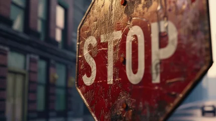 Foto op Plexiglas close-up of an old worn stop sign © Salander Studio