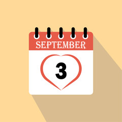 Icon calendar day - 3 September. Days of the month, vector illustration flat style.