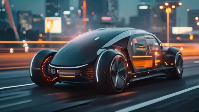 futuristic self-driving car on the highway, futuristic concept, ultra HD, modern city 