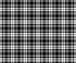 Plaid pattern, black, white, seamless background for textiles, skirt clothing designs. Cloth or decorative pants. Vector illustration.