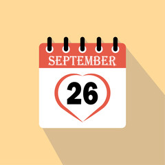 Icon calendar day - 26  September. 26 days of the month, vector illustration.