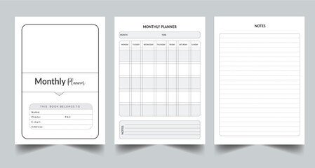 Fototapeta na wymiar Editable Monthly Planner Kdp Interior printable template Design.