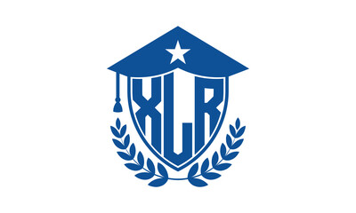 XLR three letter iconic academic logo design vector template. monogram, abstract, school, college, university, graduation cap symbol logo, shield, model, institute, educational, coaching canter, tech