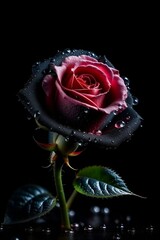 red rose with water drops.Red rose on a black background.rose in drops of dew on a black background.