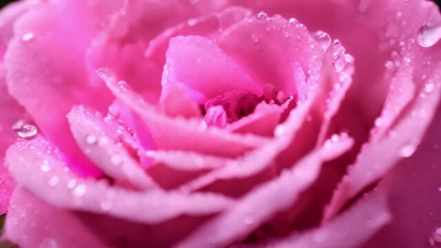 Beautiful opening pink rose on black background.
