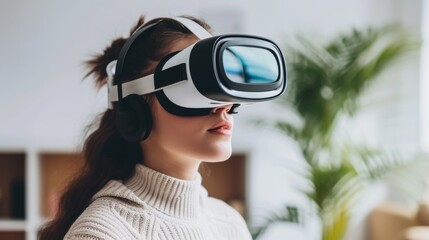 woman using a virtual reality VR headset for psycho therapy 