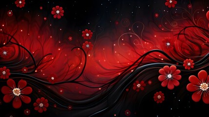 Abstract Floral Swirls in Red Wallpaper Background
