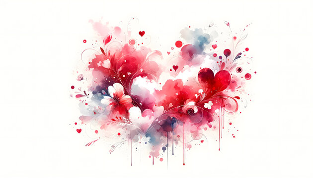The Valentine-themed watercolor abstract background has been created, featuring a romantic blend of red, pink, and white colors
