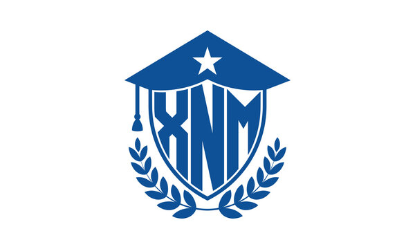 XNM three letter iconic academic logo design vector template. monogram, abstract, school, college, university, graduation cap symbol logo, shield, model, institute, educational, coaching canter, tech