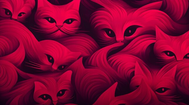 Abstract Red Cats Illustration Wallpaper Background