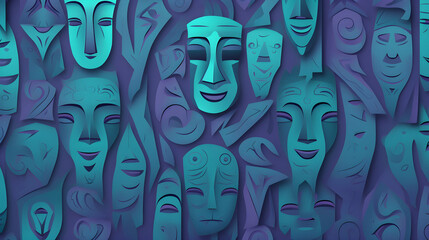 Abstract Theater Masks Pattern Wallpaper Background - obrazy, fototapety, plakaty