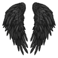Black wings, isolated on a white background, depict a striking symbol of nature and artistry in this carefully designed illustration featuring a majestic bird with intricate feathers