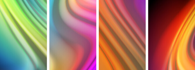 Rainbow color liquid. Wave lines poster set for wallpaper, business card, cover, poster, banner, brochure, header, website