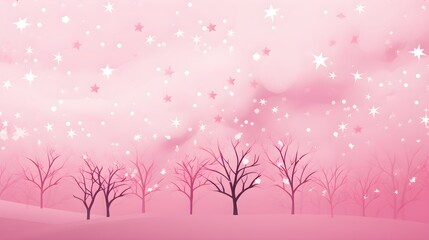 Enchanted Pink Forest with Sparkling Stars Wallpaper Background