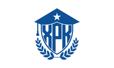 XPK three letter iconic academic logo design vector template. monogram, abstract, school, college, university, graduation cap symbol logo, shield, model, institute, educational, coaching canter, tech