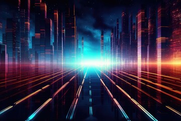 Futuristic Cityscape with Neon Lights and Speed Trails