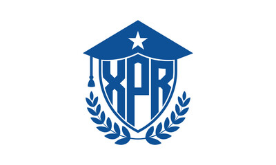 XPR three letter iconic academic logo design vector template. monogram, abstract, school, college, university, graduation cap symbol logo, shield, model, institute, educational, coaching canter, tech