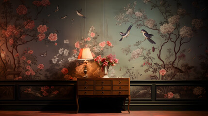 Modern 3D Wallpaper Design with Vintage and Country Style Natural Flower Wallpaper,,
A room with a...