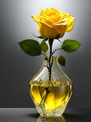 yellow flower in a glass. beautiful yellow rose in a glass.rose.roses.