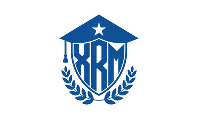 XRM three letter iconic academic logo design vector template. monogram, abstract, school, college, university, graduation cap symbol logo, shield, model, institute, educational, coaching canter, tech