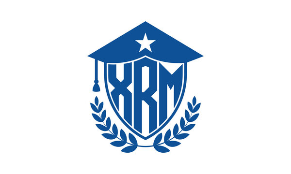 XRM three letter iconic academic logo design vector template. monogram, abstract, school, college, university, graduation cap symbol logo, shield, model, institute, educational, coaching canter, tech