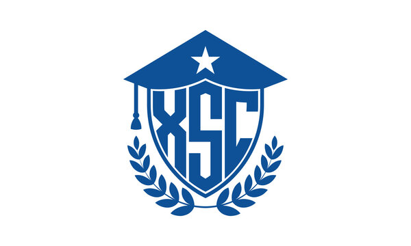 XSC three letter iconic academic logo design vector template. monogram, abstract, school, college, university, graduation cap symbol logo, shield, model, institute, educational, coaching canter, tech