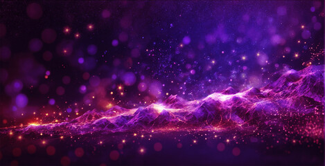 Obraz premium purple abstract background with golden lights, resembling a wave or a field of stars.