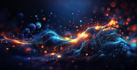 Obraz premium deep blue background with glowing sparks and gold particles.