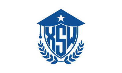 XSW three letter iconic academic logo design vector template. monogram, abstract, school, college, university, graduation cap symbol logo, shield, model, institute, educational, coaching canter, tech